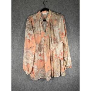 Susan Gravers‎ Top Women Large Pink Semi Sheer Long Sleeve Floral Career Office
